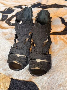 Vince Camuto Randal Black Lace Cutout Heels